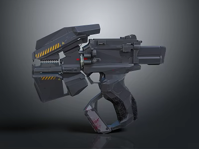 Sci Fi Weapon 3D Rendered Design With Metallic Structure And Yellow Warning Stripes 3d model