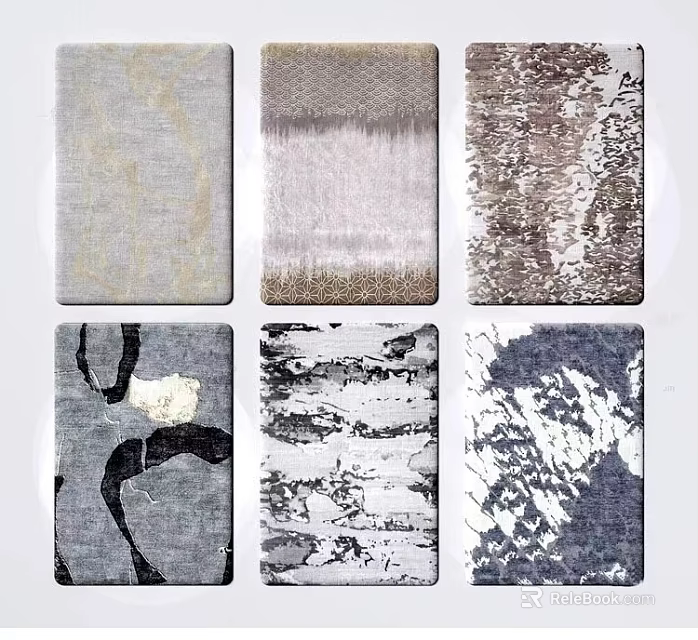 Square Rugs with Various Abstract Patterns in Neutral Tones for Home Decor 3d model