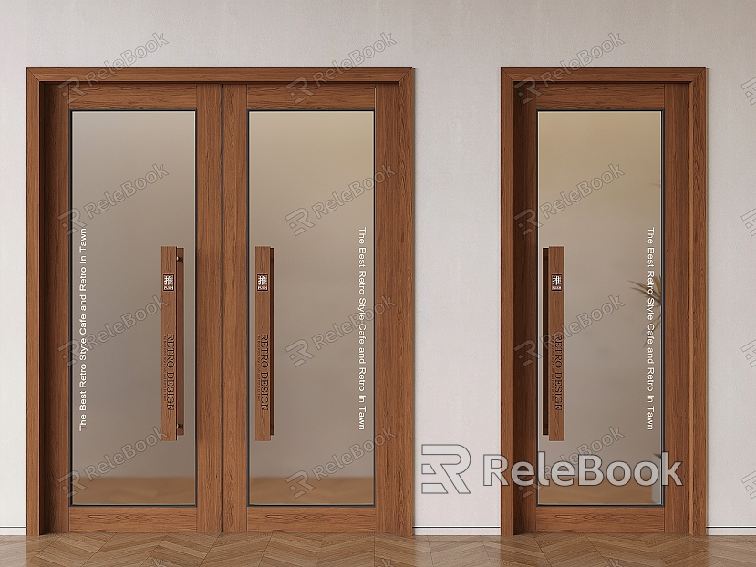 Antique style glass single door double door oil sand glass flat door double door coffee shop milk tea shop baking shop flower room solid wood glass door model