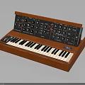 Professional Vintage Electronic Musical Synthesizer With Wooden Case Black And White Keys And Control Knobs