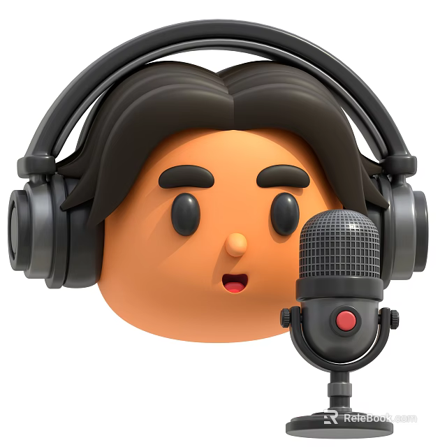 Happy Cartoon Character Wearing Headphones Singing into Microphone with Playful Expression 3d model 