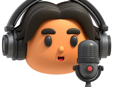 Happy Cartoon Character Wearing Headphones Singing into Microphone with Playful Expression 3d model
