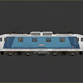 Blue And White Electric Train Model With Windows And Roof Equipment On Reflective Surface