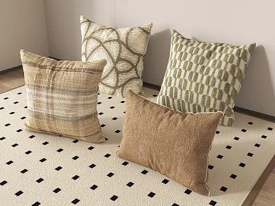 Decorative Throw Pillows With Plaid Geometric Patterns In Beige Brown Green Tones 3d model