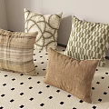 Decorative Throw Pillows With Plaid Geometric Patterns In Beige Brown Green Tones 3d model