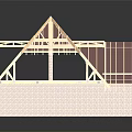 House Frame Model With Wooden Roof Trusses And Brick Base Structure