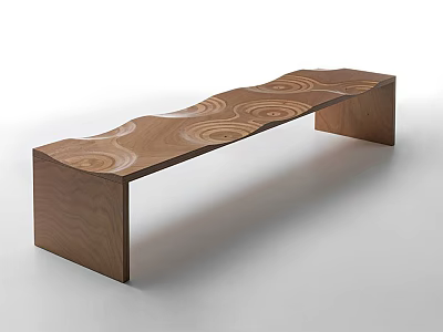 Elegant Public Bench With Curved Wooden Wave Pattern Surface And Modern Design 3d model
