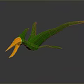 Abstract 3D Winged Creature Model With Green Body And Orange Beak