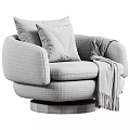 Patterned Accent Lounge Chair With Striped Pillow Throw Blanket And Gold Swivel Base