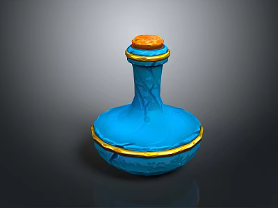 Decorative Blue Glass Bottle With Orange Lid And Golden Trim For Home Use 3d model