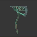 Ornate Battle Axe With Dragon Head Design Red Blue Accents Metal Blade And Wooden Handle