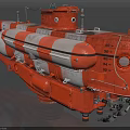 Orange And White Submarine With Industrial Design Mechanical Parts Hatch Robotic Arm And Number Markings