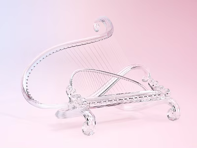 Transparent Crystal Harp Decorative Musical Instrument Art Supplies with Elegant Design 3d model
