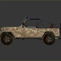 Camouflage Utility Vehicle With Open Top Roof Rack Brown Seats And Off Road Tires
