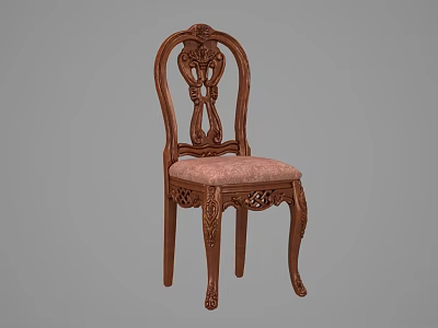 Traditional Wooden Dining Chair With Carved Backrest And Pink Upholstered Seat 3d model