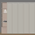 Modern Light Beige Wardrobe With Paneled Doors And Built in Bookshelf Storage