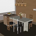 Antique Island Table Dining Table Chair Combination Chandelier 3d model