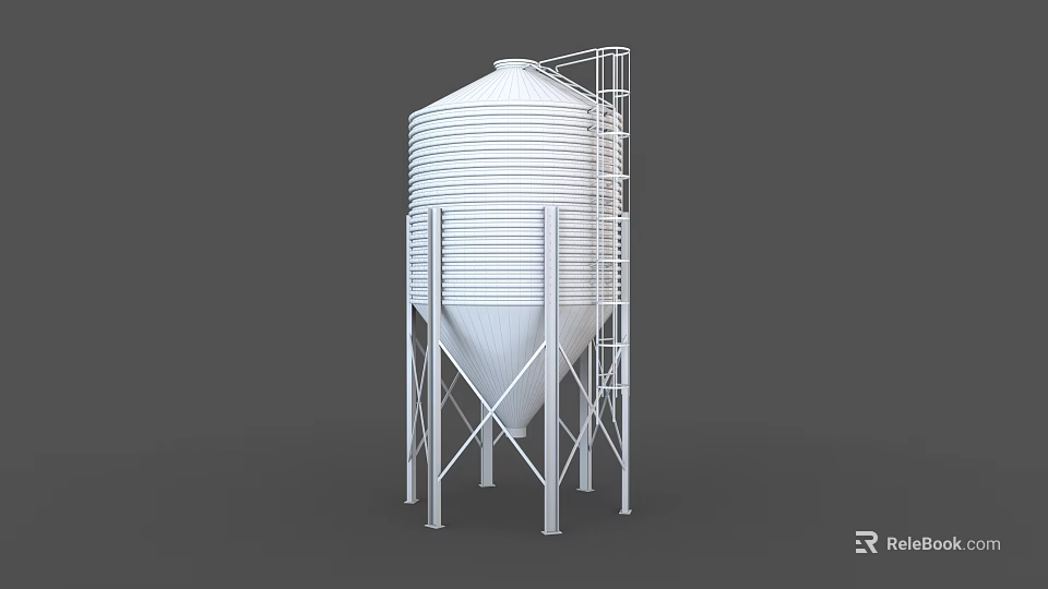 Industrial Storage Tank With White Exterior Ladder And Conical Base Structure 3d model 