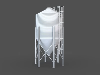 Industrial Storage Tank With White Exterior Ladder And Conical Base Structure 3d model