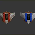Two Colorful Sci Fi Spaceship Models With Red Blue Bodies And Transparent Bases