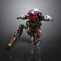 Cybernetic Character With Biological Head And Heavy Weapon In Metallic Armor