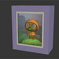 Cute Cartoon Character In Yellow Raincoat Inside Purple Frame With Rainy Green Plants