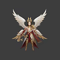 Mythical White Winged Character With Golden Headdress And Ornate Divine Outfit