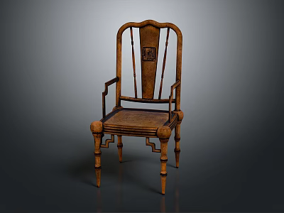 Traditional Chinese Wooden Chair Featuring Armrests Decorative Backrest And Carved Legs 3d model