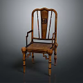 Traditional Chinese Wooden Chair Featuring Armrests Decorative Backrest And Carved Legs