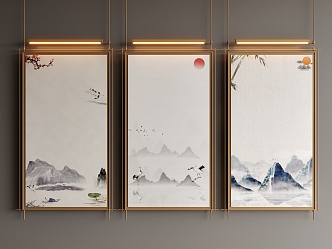 New Chinese Decorative Painting Hanging Painting Combination 3d model