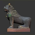 Traditional Colorful Lion Sculpture With Golden Top Green Accents And Red Base