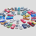 Colorful Toy Cars Arranged in Circular Pattern with Various Hues and Models
