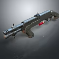 Futuristic Double Barrel Weapon With Metallic Texture And Red Component In Tactical Design 3d model