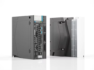 Modern Gray And White Industrial Controllers With Interface Panels And Transparent Sections 3d model