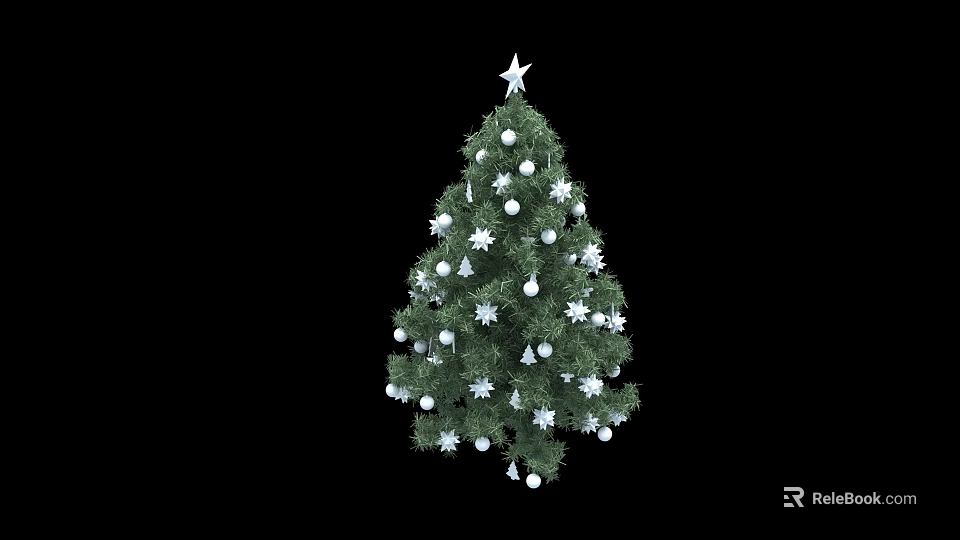 Christmas Tree Decorative Ornament Set With Star Balls And Snowflakes 3d model 
