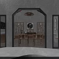 Japanese Style Specialty Store Interior With Wooden Ceiling Chandelier Display Shelves Counter And Stone Floor