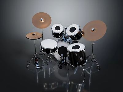 Professional Drum Set With Snare Bass Tom Drums And Brass Cymbal Stands 3d model