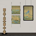 Traditional Chinese Landscape Paintings In Interior Setting 3d model