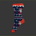 Warm Winter Knit Socks With Blue Red White Geometric Pattern Design