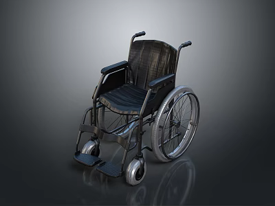 Modern Metallic Frame Wheelchair With Black Seat Large Wheels And Small Casters 3d model