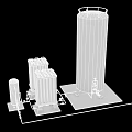 Industrial Equipment System With Tall Cylindrical Tank Rectangular Units Base Platform And Connecting Pipes