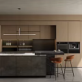Modern Bar Area Interior With Island Counter Bar Stools Black Appliances And Cabinets