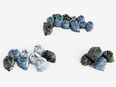 Assorted Blue Black and Gray Trash Bags in Stacked Piles on White Background 3d model