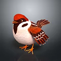 Small Bird In Standing Pose With Red Head Brown And White Feathers And Orange Claws