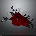 Elegant Red Rose Hair Accessory With Black Leaves And Silver Accents