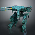 Green Mechanical Robot Character With Four Legs And Weaponized Worn Metal Structure