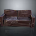 Worn Dark Brown Leather Single Sofa with Tattered Seats and Armrests 3d model