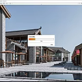 Traditional Chinese Commercial Street With Ancient Architecture Wooden Structure Water Pool And Street Seating Reflection