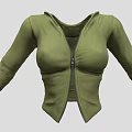 Women's Green Fitted Jacket With Front Zipper And Long Sleeves Casual Style