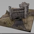 Detailed Miniature Castle Model With Stone Towers And Bridge On Grass Base